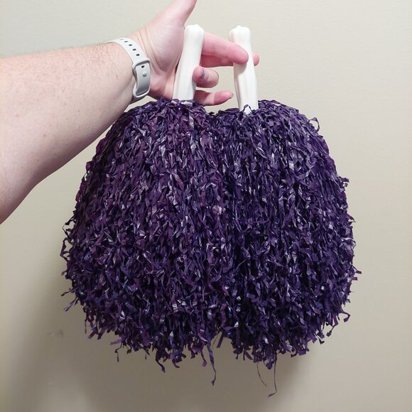 Vintage Cheerleading Pom Poms Retro 1980s Plastic Handles Cheer 15” Purple - Picture 1 of 5